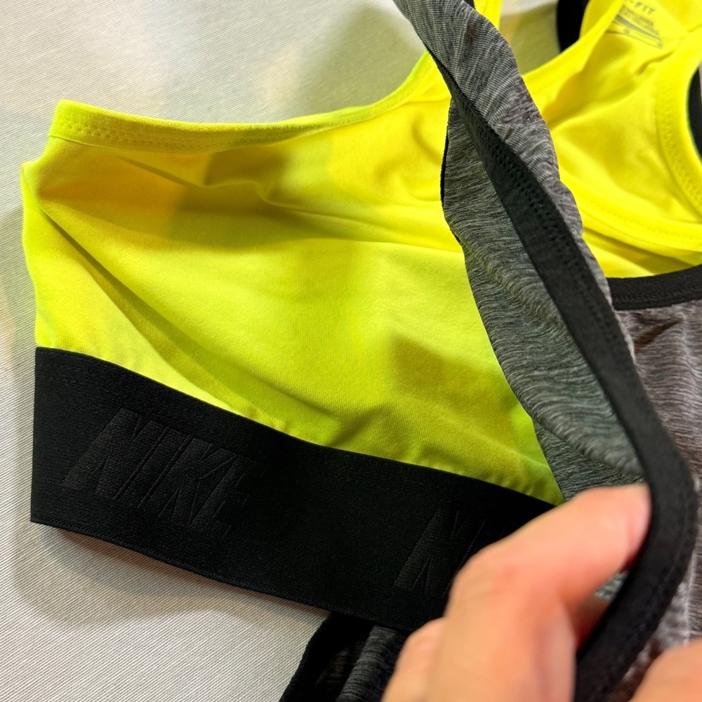 Nike 2-in-1 Tank Top Women L Gray Neon Yellow Dri-FIT Racerback Athleisure Gym - Picture 7 of 10